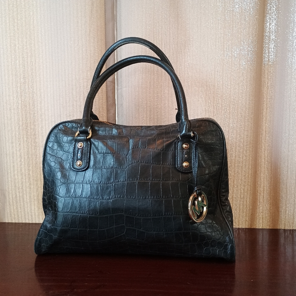 Michael Kors Mia Crocodile Embossed Leather Shoulder Satchel